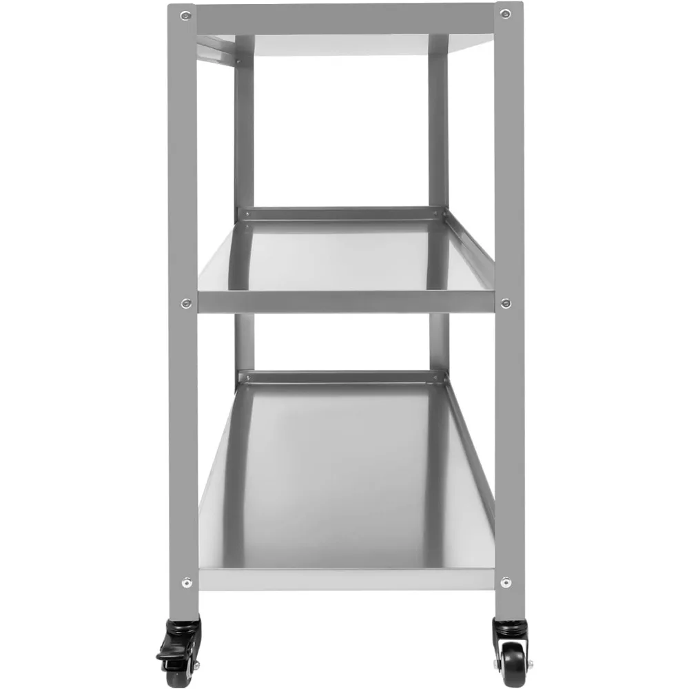 3 Tier Stainless Steel Kitchen Utility Cart, Kitchen Rolling Carts Serving Cart Storage Trolley Serving Cart with Wheels &Handle