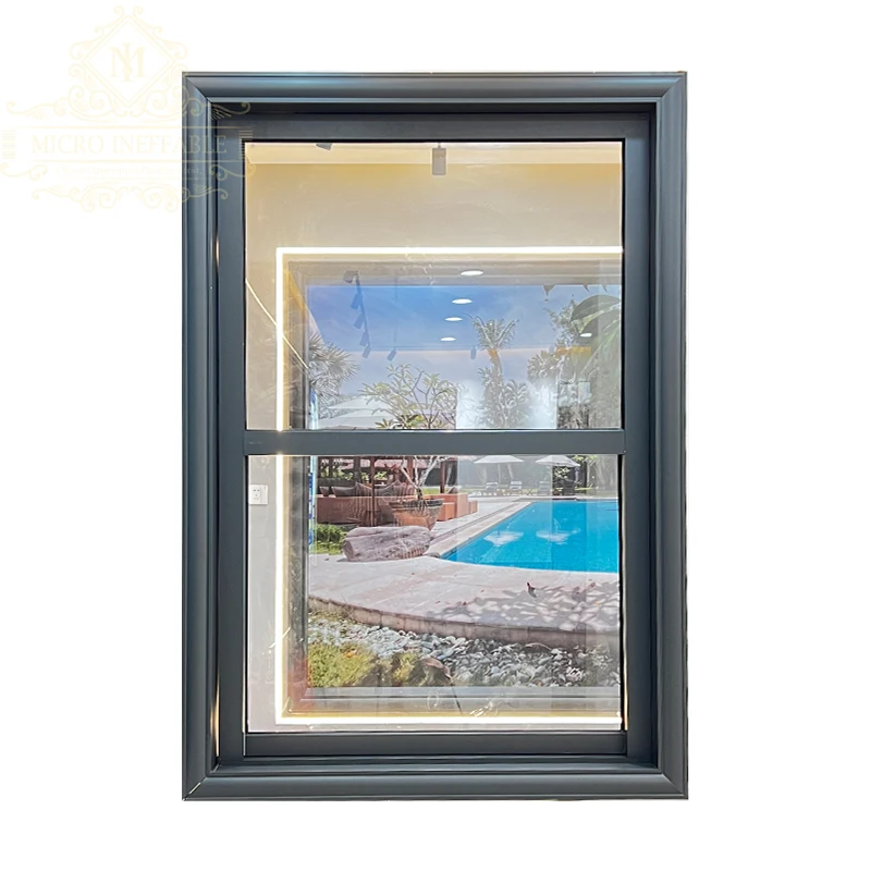 New Design Aluminum Glass Automatic Double Hung Living Room Windows