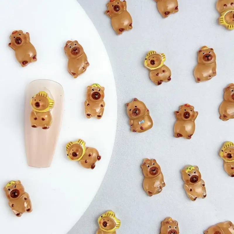 50PCS Cartoon Cute Small Guinea Pig Nail Charms Resin Powder Blusher Capibala Nail Art Decoration for DIY Manicure Ornaments