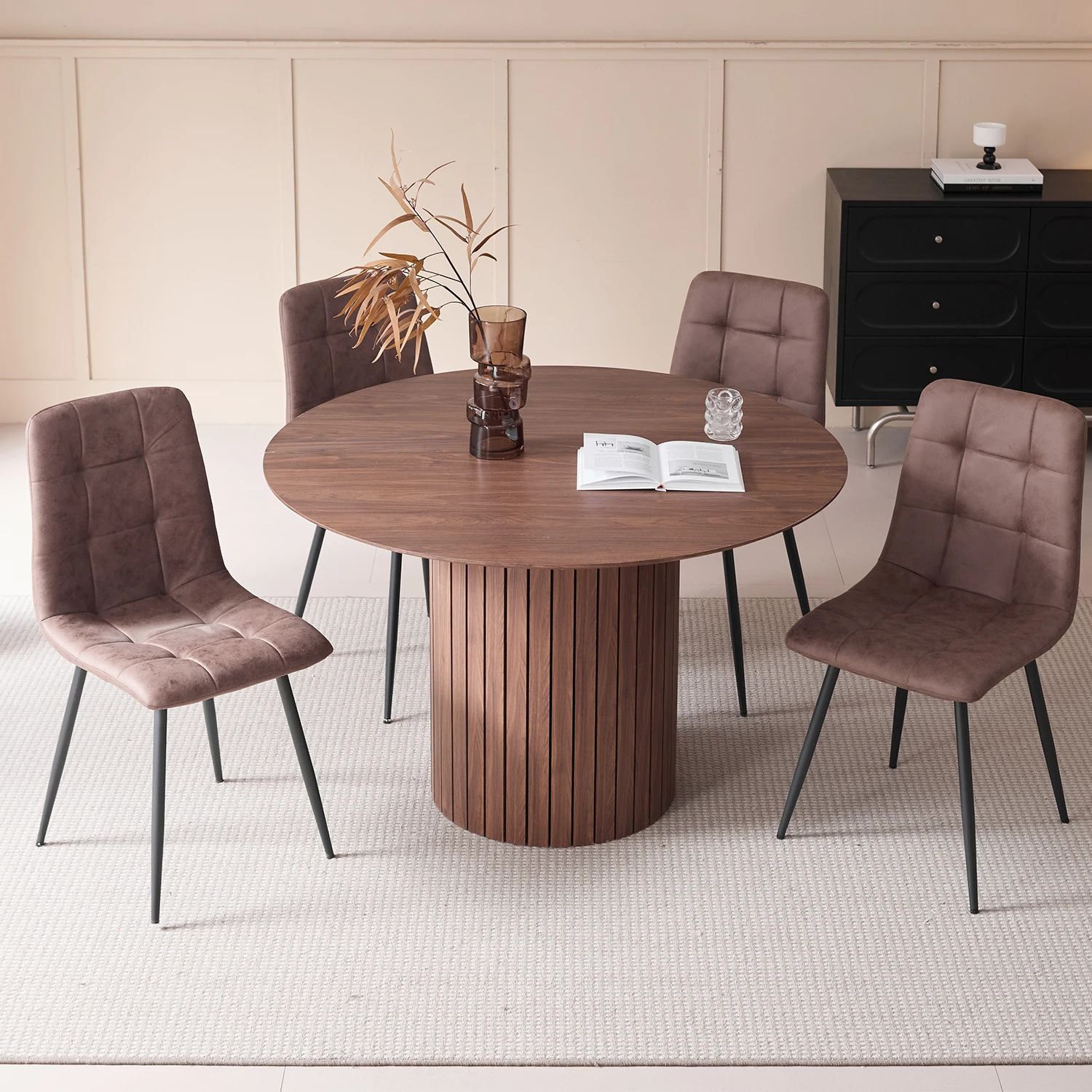 EGOONM Runder Esstisch Nordischer Tisch für 4–6 Personen, runder Esszimmertisch mit Holzsockel, Küchen-Esstisch Φ120 cm – Detail 12