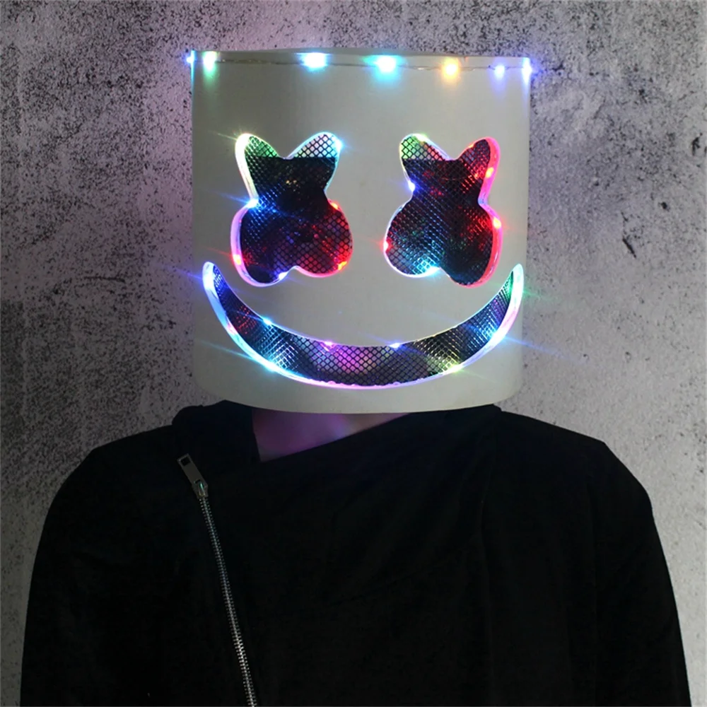 

Magicool EVA Button Battery Led Glowing Marshmallow Mask Helmet Anime Game Live Show Funny Halloween Laser Facemask Gloves