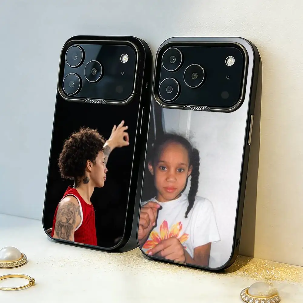 Funda para Teléfono B-Brittney G-Griner para iPhone 17, 16, 15, 14, 13, 12, 11, Pro, MAX, Gris Mate, Silicona, Negra