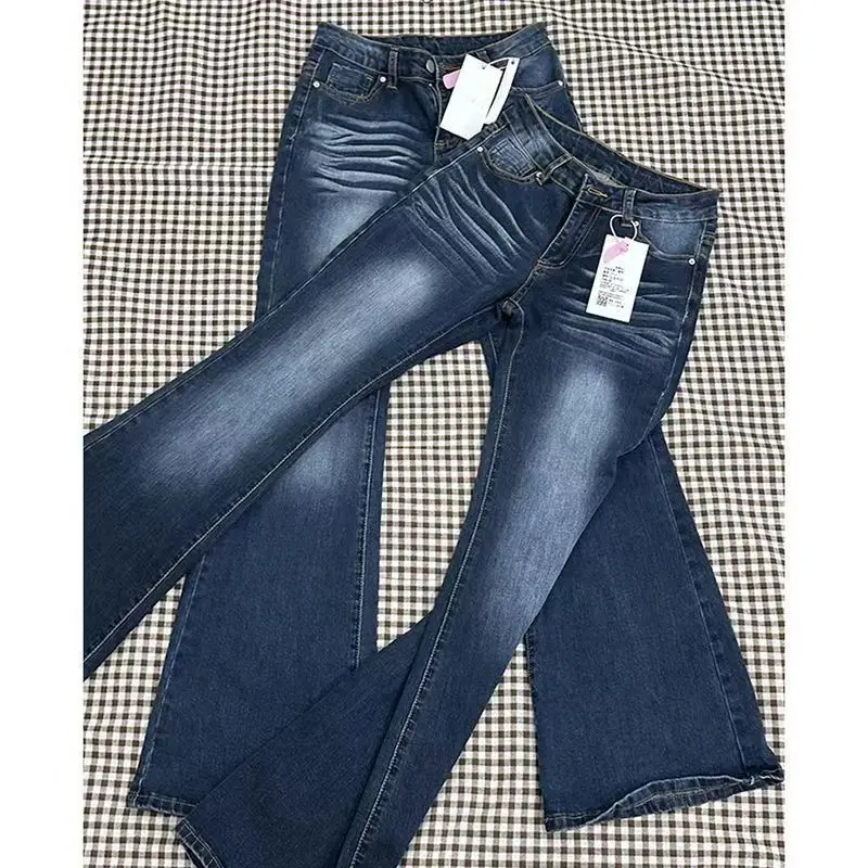 Low Waist Fleece Lined Thickened Retro American Style Denim Pants High Waist  Hoof Shape Slimming Elastic Jeans