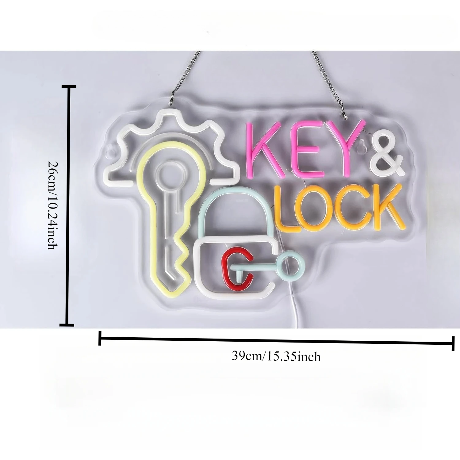 Key Lock Neon Sign Light Hanging Neon Light Wall Art Decor for Business Locksmith Shop Security Store Car Dealership Rental Home