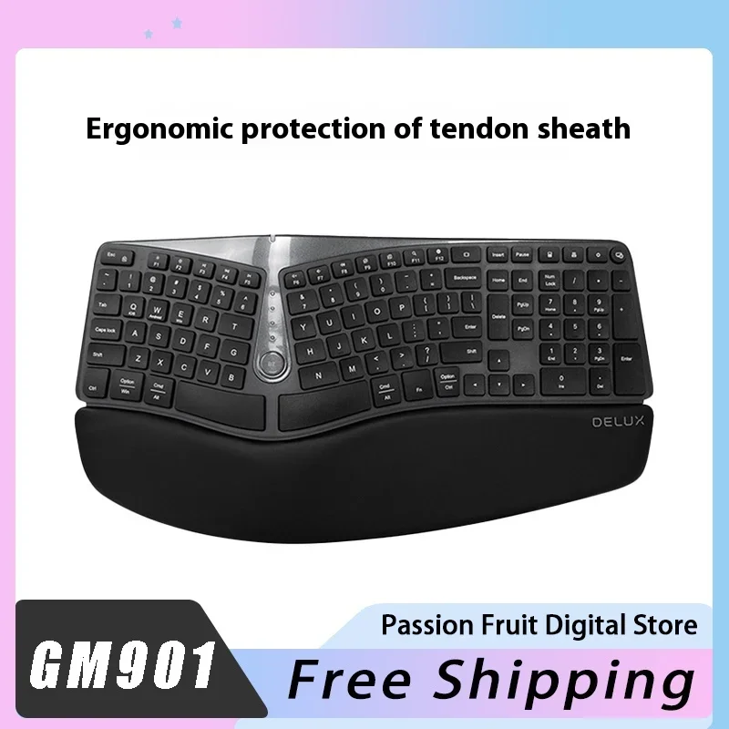 GM901D Ergonomic Keyboard Pu Material Hand Rest Keyboard Three-angle Adjustable Silent Structure E-sports Game Office Keyboa