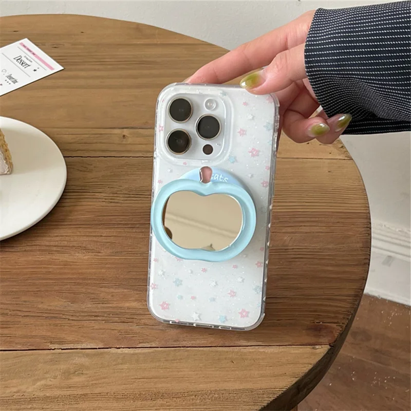 

Korean cute magnetic holder Grip Tok cartoon star Apple Mirror Magsafe Phone Case iPhone 16 15 14 13 Pro Max 15Pro Magsafe Funda