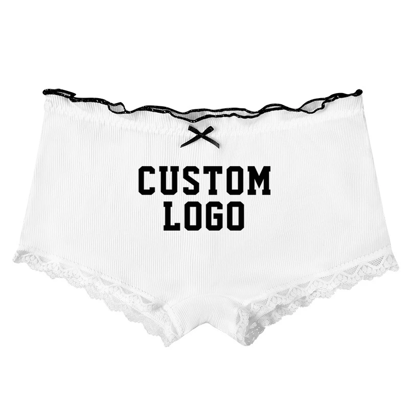 Custom Print Bow Lace White Boyshorts Women Boxer Shorts Panties Ladies Underwear Personal Design Underpants