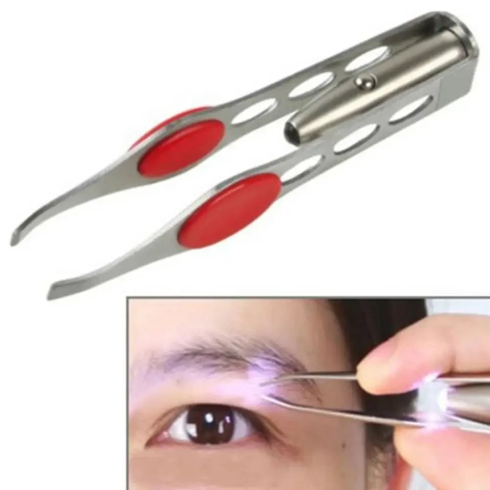 【Hot sales】LED-Illuminated Portable Stainless Steel Eyebrow Tweezer for Precise Hair Removal and Makeup Application