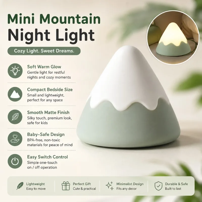 Snow Mountain Sensing Creative Children'S Especially Silicone Night Light Patting Timer Desk Lamp USB Charging LED Bedlight