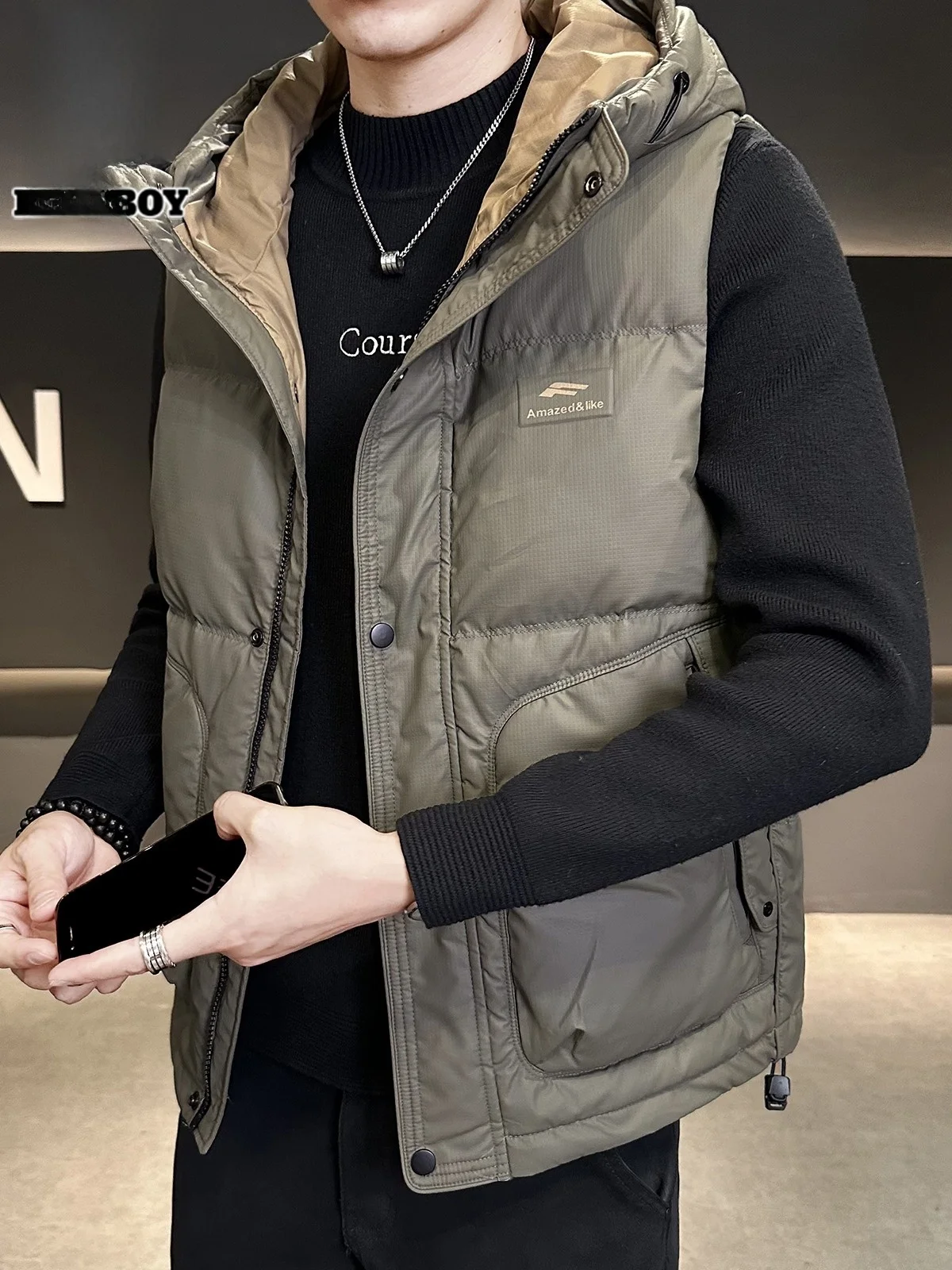 

Men's down Jaet Winter Thi Warm Hooded Loose Fit Outerwear Polyester Fiber Youthful Sle Single Wear