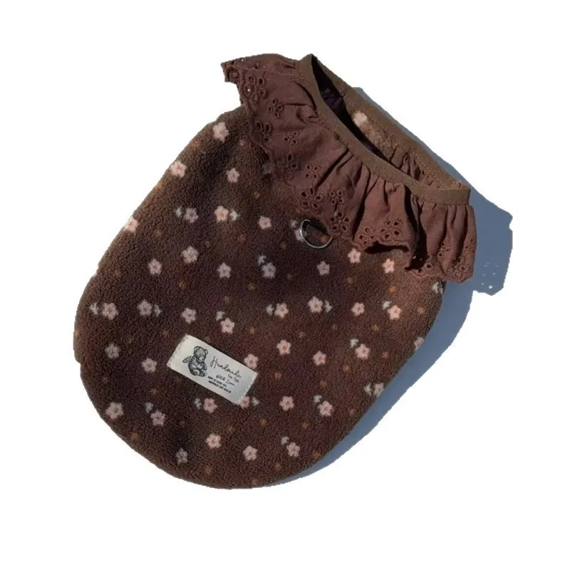 

Cute Lace Pet Plush Winter Puppy Vest Cat Winter Lace Floral Plush Coat Teddy Home Clothing Dog Clothes for Small Dogs Clothes