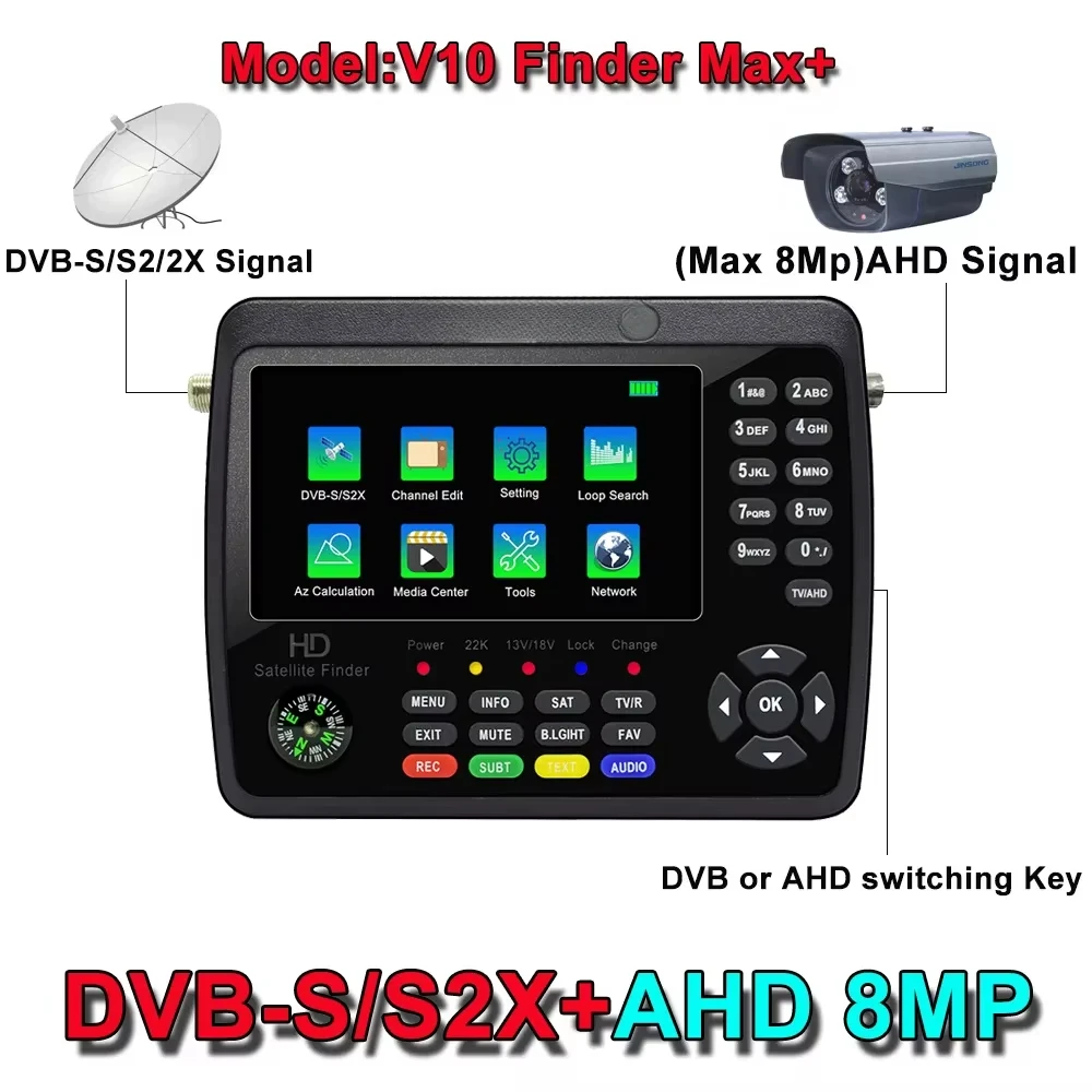 DVB-S2 H.265 V10 Finder Max + AHD satellite finder