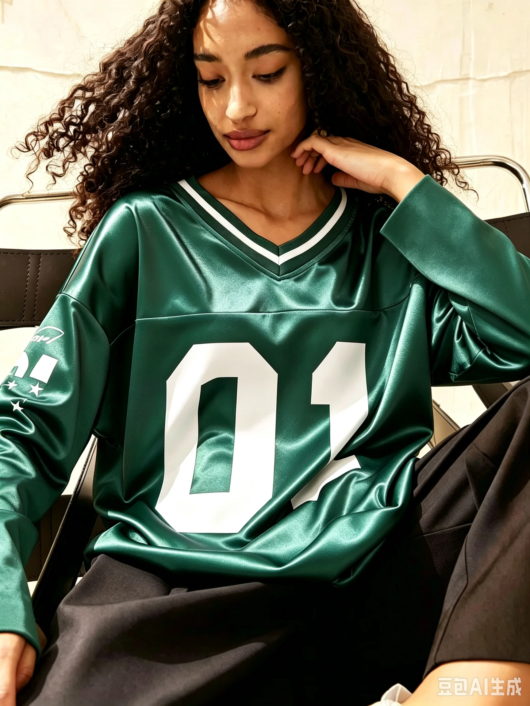 Herren Damen Vintage Langarm Oversized T-Shirt mit Nummer 01 Aufdruck, V-Ausschnitt, Modisches Sportliches Loose-Fit Streetwear Casual Oberteil – Detail 7
