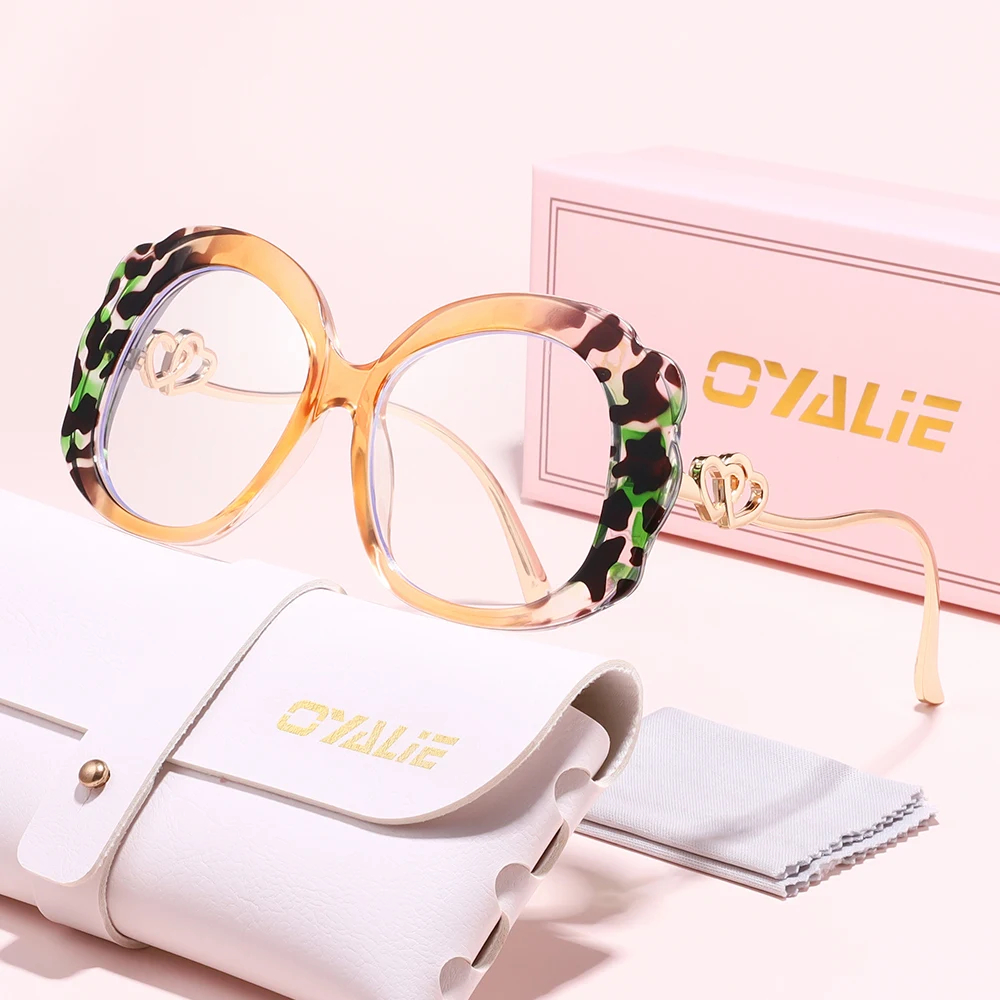 نظارات Oyalei العصرية ذات الإطار الدائري الكبير، تصميم دائري كبير الحجم مع شكل بتلة فريدة وكسر الشعور الأحادي للنظارات التقليدية. مناسبة للأشخاص الذين تتبعون الأنماط الحلوة.