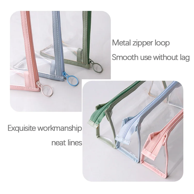Estojo transparente de grande capacidade, bolsa simples para canetas, bolsa de cosméticos kawaii, material de escritório para estudo escolar