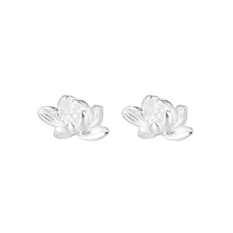 Vintage Lotus Earrings for Girls Simple Plant Korean Stud Earrings for Ladies Birthday Piercing 925 Sterling Silver Jewelry