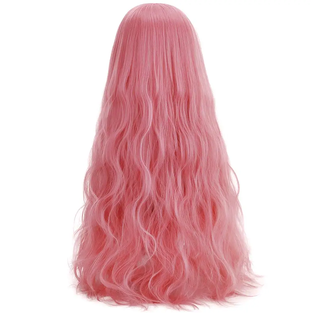 AICKER Long Pink Synthetic Wig with Bangs - Natural Long Wavy Cosplay Wigs for Women Halloween Christmas 30\