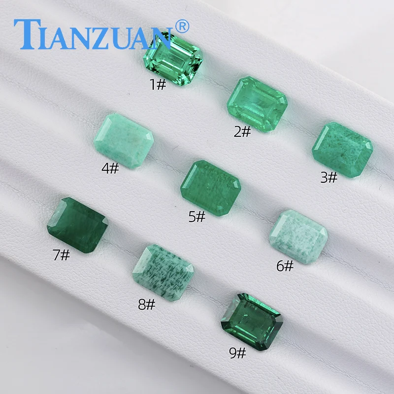 Lab-grown Emerald Stone Rectangle Shape Emerald Cut Hydrothermal Green Emerald Inclusions Inside Jewelry Material