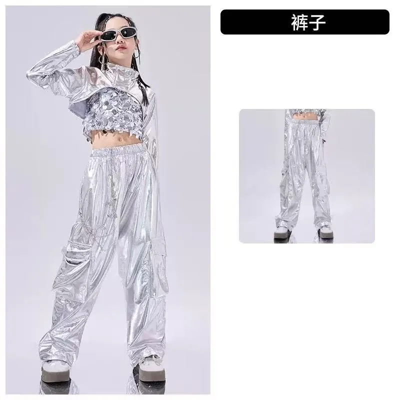 Ubrania do tańca hip-hopowego odblaskowy strój Rave zestawy dziewczęce stroje do tańca jazzowego festiwal krótkie bluzki spodnie Cargo wybieg kostium pokazowy