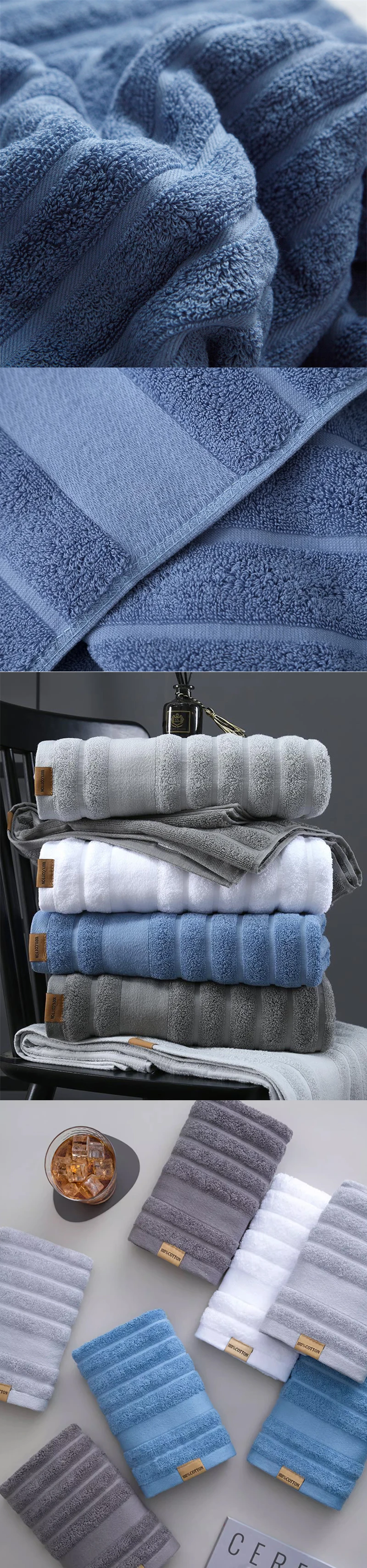 Saugfähige und weiche Gesichts-/Handtücher aus 100 % Baumwolle, sehr saugfähiges Badetuch-Set für Zuhause, Badezimmer, Hotel – Detail 2