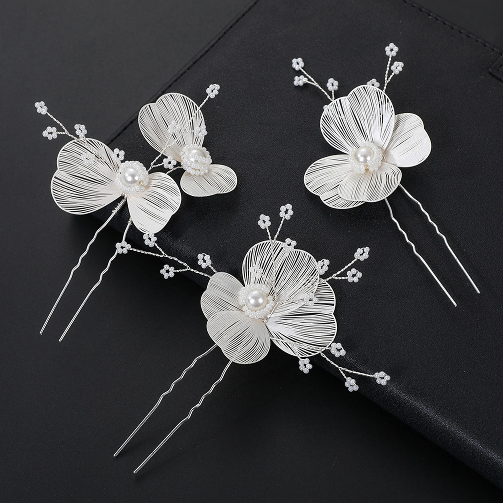 

3PCS Pearl Floral Hairpin Pearl Hair Comb For Women Trendy Bridal U-shaped Tiaras Wedding Hair Accessories Beauty Hair Jewelry