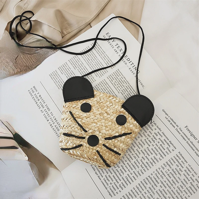 Baby Mini Purse Cute Straw Crossbody Bags for Kids Coin Pouch Kawaii Girls Rattan Beach Clutch Purse