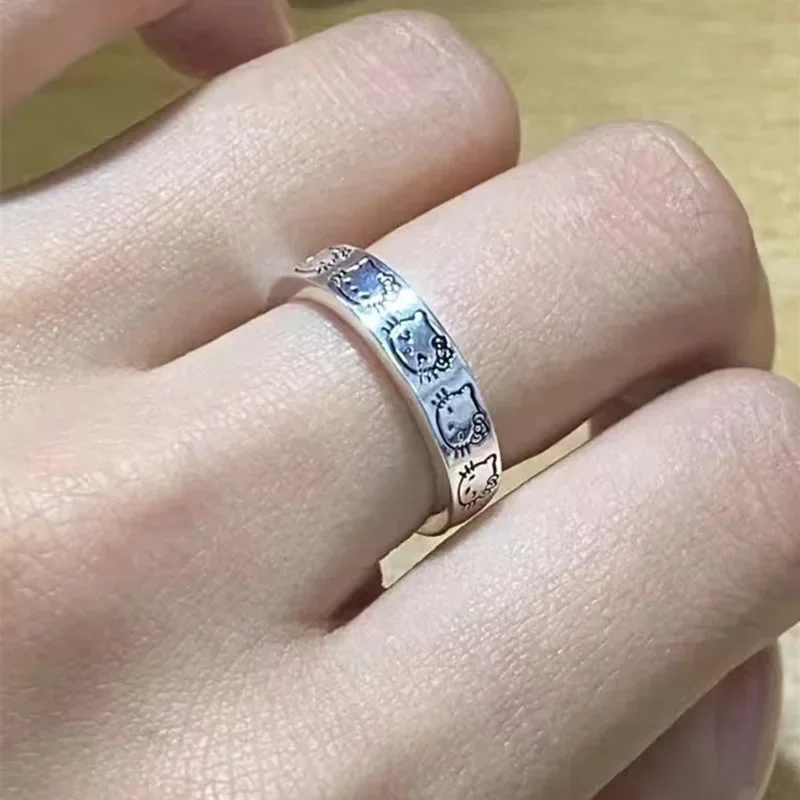 Hello Kitty cincin pasangan lucu Fashion, cincin pola animasi kartun dapat disesuaikan, cincin untuk mengirim perhiasan pacar aksesoris hadiah