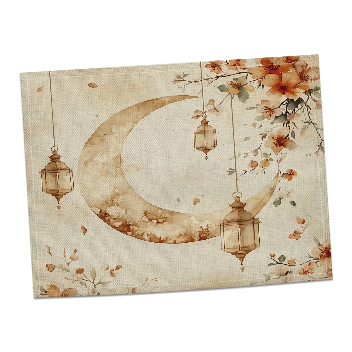 1PC  Eid Placemats, Hand Washable Rectangle Table Mats, with Moon And Lantern Design, for , Eid Celebrations, Party