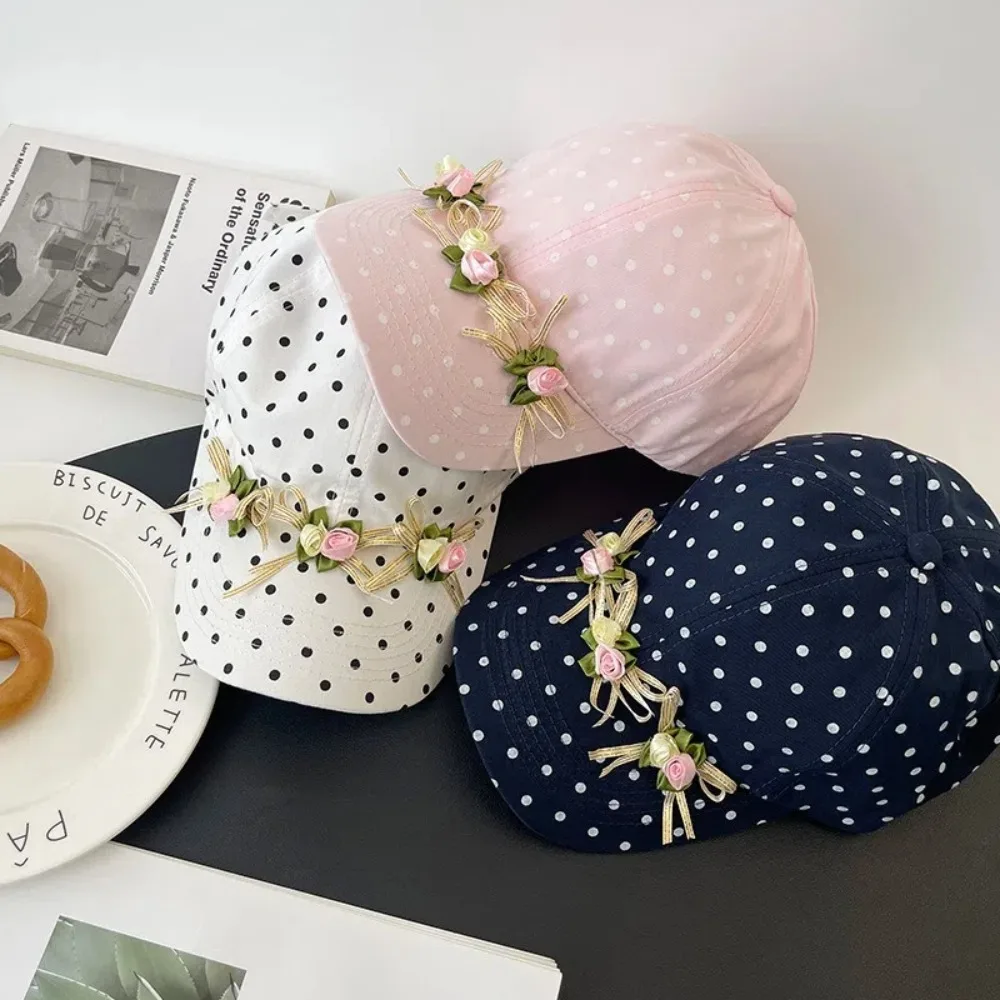 Korean Polka Dot Printing Bow Baseball Caps Thin Sun Protection Sun Hat Adjustable Sweet Bow Snapback Hat Summer