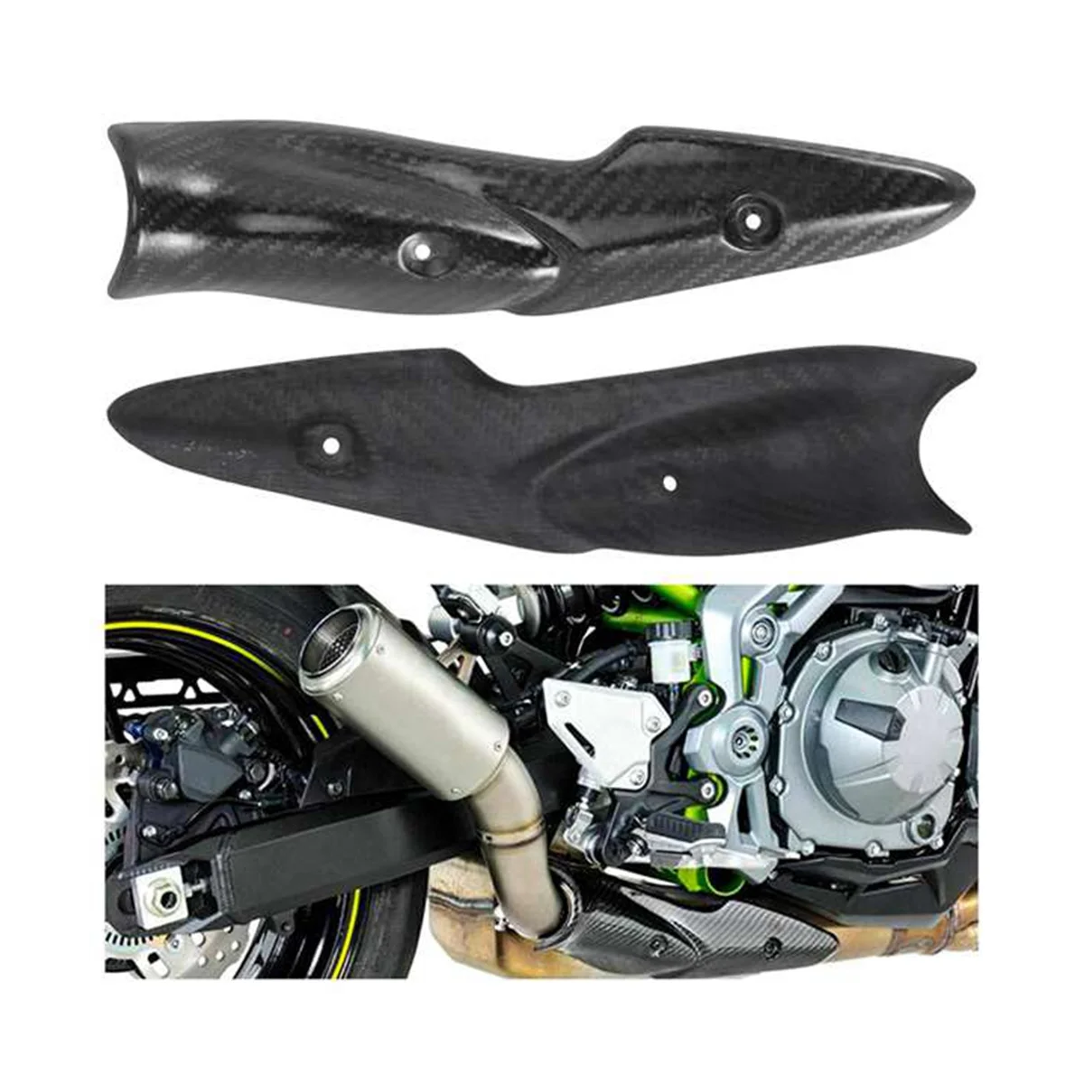 2XFor Kawasaki Z900 17-19 Motorcycle Exhaust System Middle Link Pipe Carbon Fiber Heat Shield Cover Guard Anti