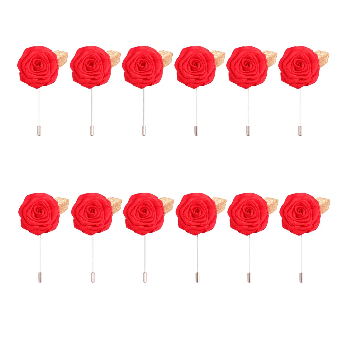 

12 Pcs Wedding Boutonniere Stick Flower Breastpin for Women Suit Accessories Red Brooch Bridegroom