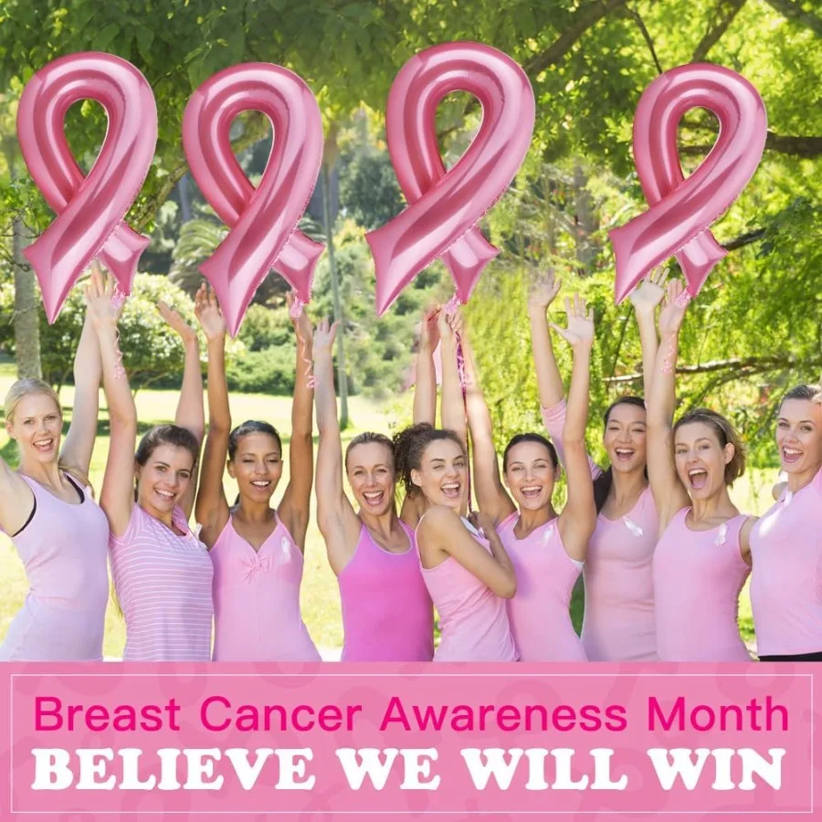 Balões de câncer de mama Decorações de conscientização do câncer de mama 4 PCS Balões de folha em forma de fita rosa Grande conscientização do câncer de mama