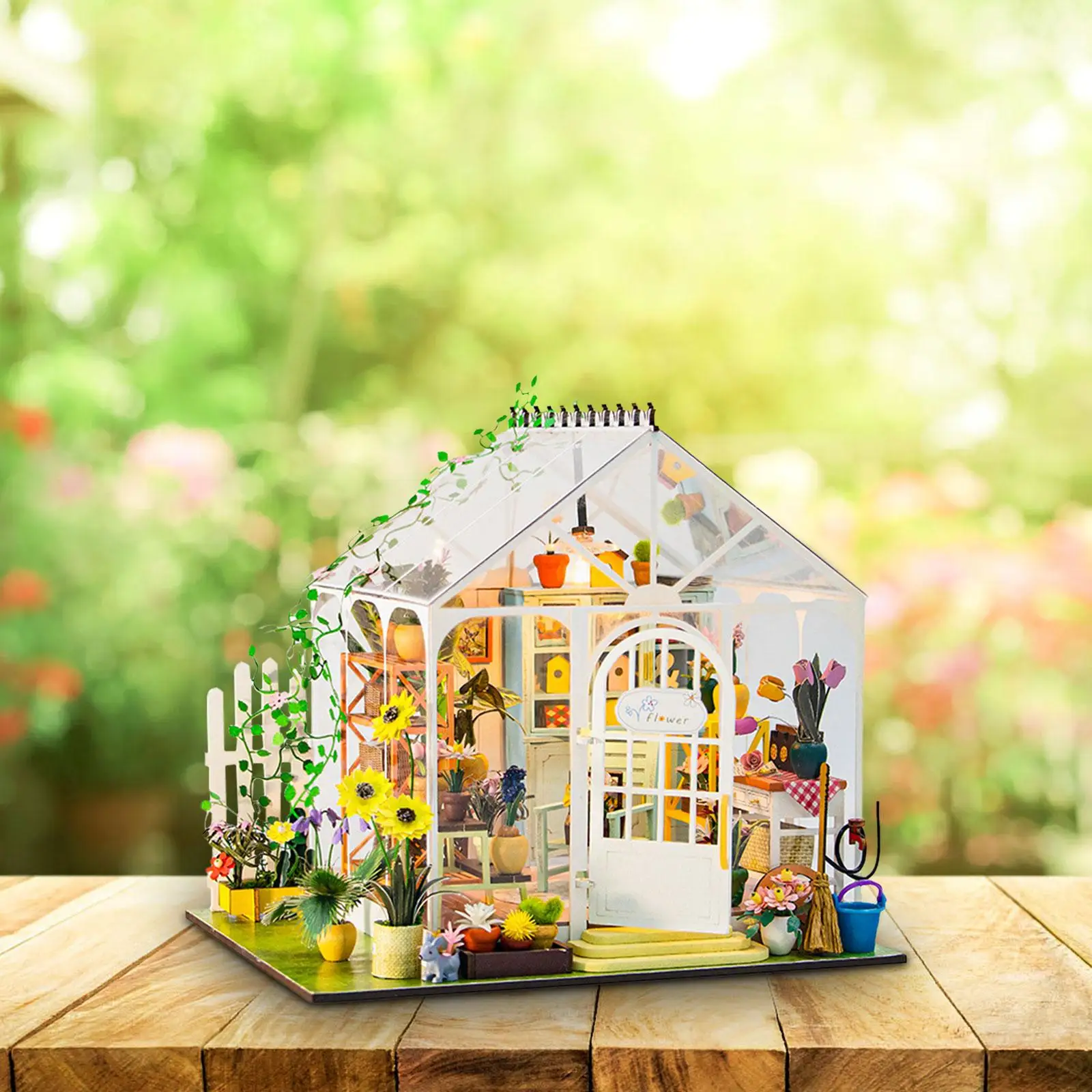 Dollhouse DIY Miniature Kits Tiny Building Kits Handmade Doll House with Accessories and Flower Pot for Boys Girls Birthday Gift