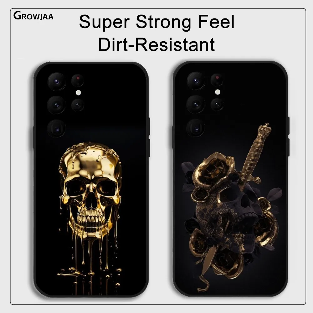 

Luxury Golden skull Cool Phone Case For Samsung Galaxy S25 S24 S22 S23 Ultra S21 S20 Plus 5G Protective Silicone Funda
