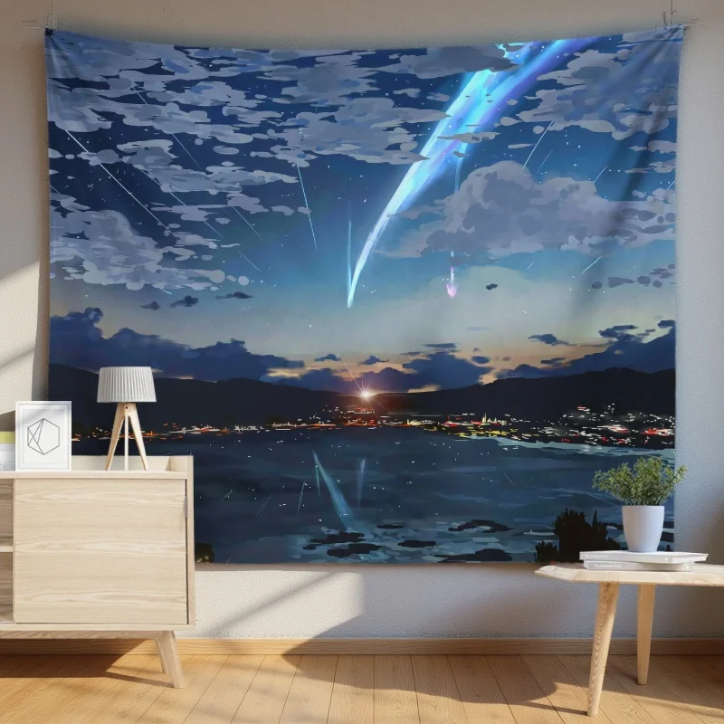 Meteor Shower Sunset Tapestry 2D Digital Print Polyester Wall Hanging Living Room Bedroom Dorm Decor with Hooks