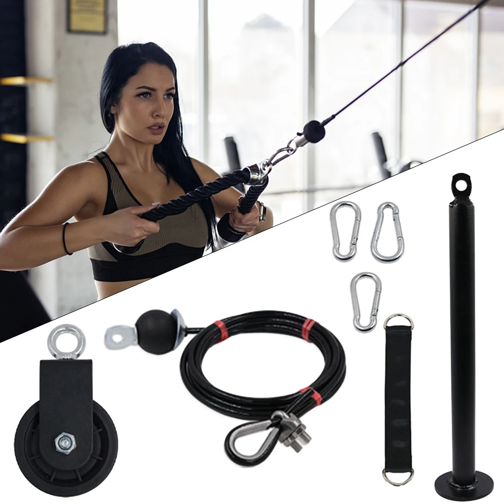 Home Gym Exercise Pulley System Equipment with Tricep Rope Carabiner Fitness LAT Lift Pulley System for Home Gym Weight Fitness