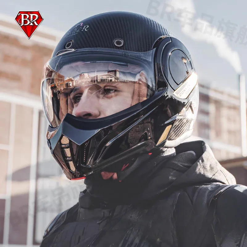 BR Advant Flip Up Motorcycle Helmet Carbon fiber ECE DOT Certification Double Lens Helmet Cascos Para Moto Capacete Casco Moto