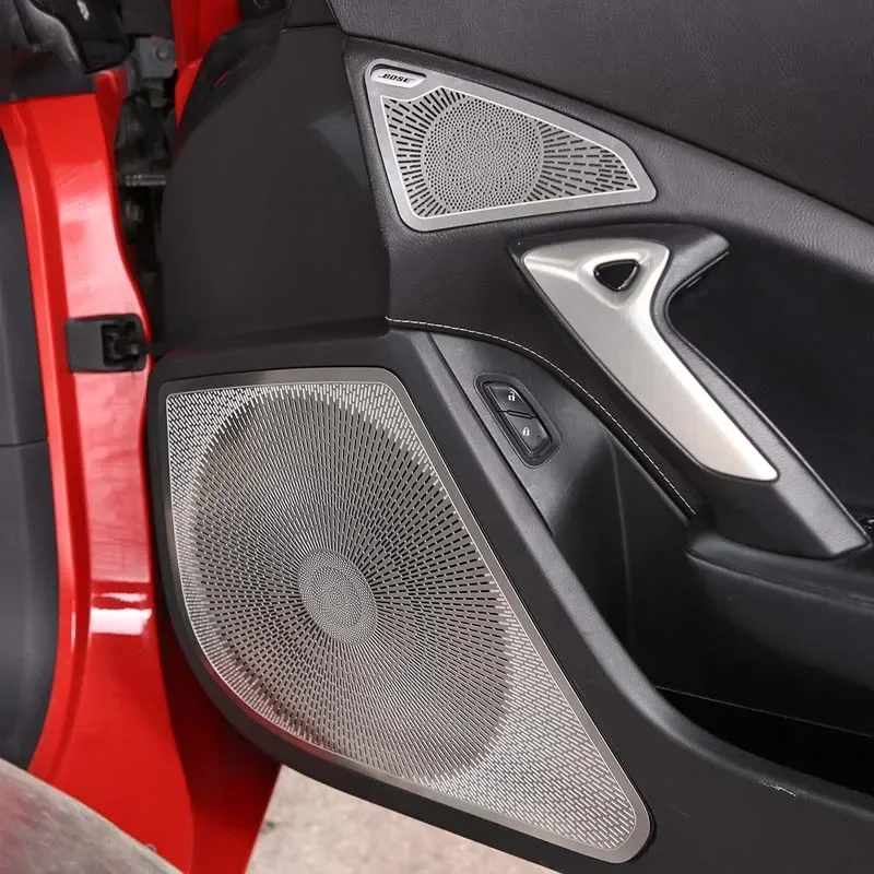

4 шт. серебристые накладки из нержавеющей стали для динамиков дверей Chevrolet Corvette C7 Z06 2014-2019, аксессуары для стайлинга салона автомобиля