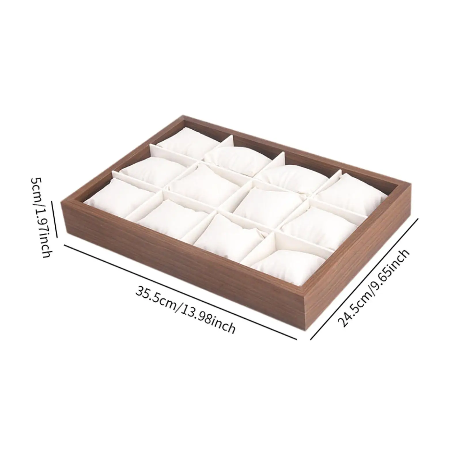 12 Compartment Watch Bracelet Tray Box with Removable Cushion Wooden Frame