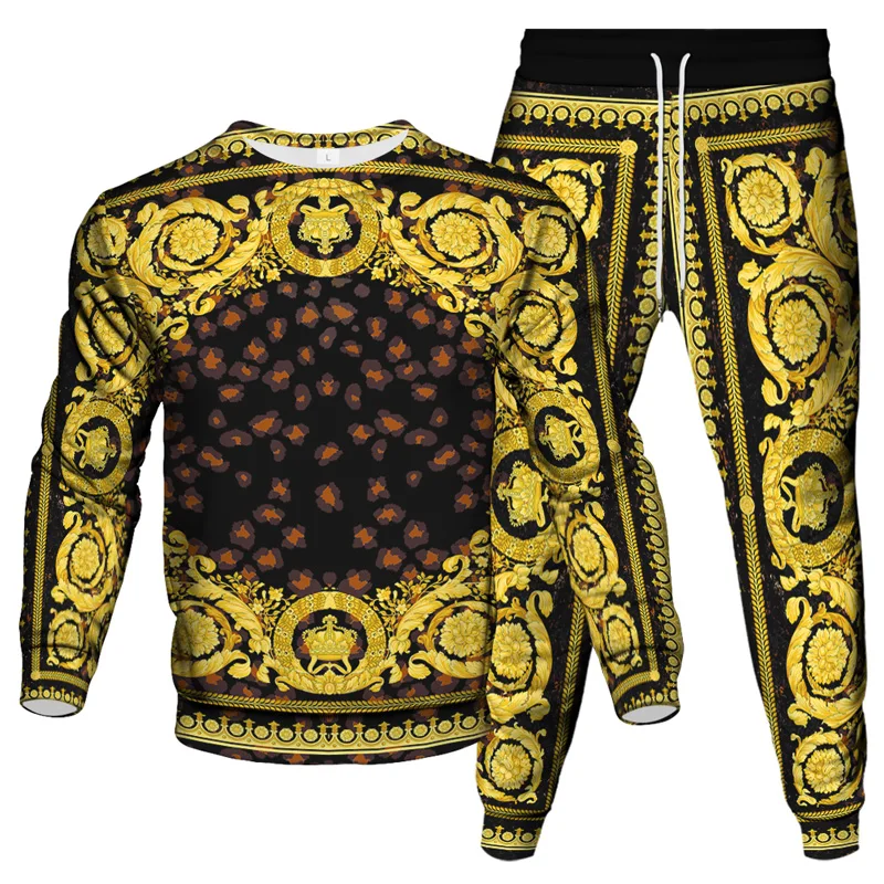 Luxury Vinatge Baroque Style Clothing Suit Men Jogging Pant Sweatshirt 2 Piece Set New Women Fashion Streetwear Tracksuit Sets