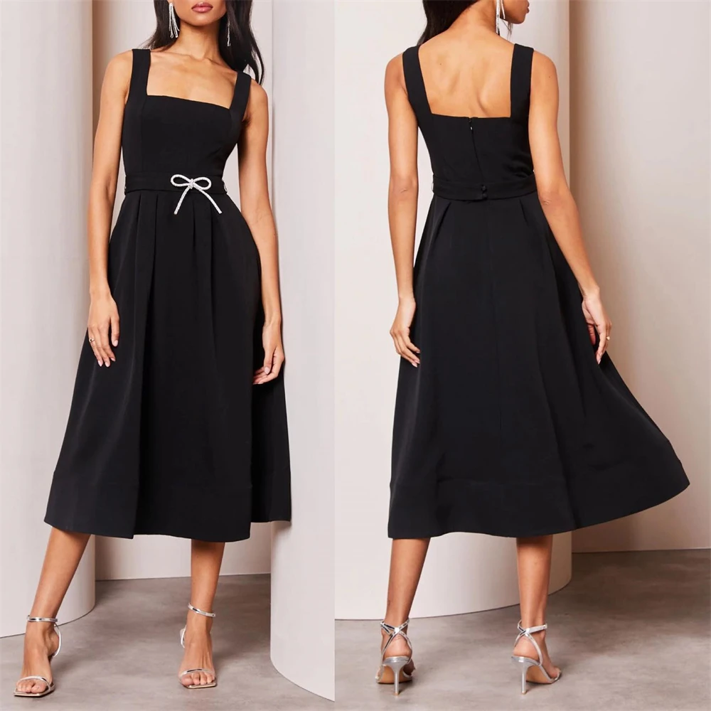 Customizeds Draped Cocktail Party A-line Square Neck Bespoke Occasion Dresses Tea-Length