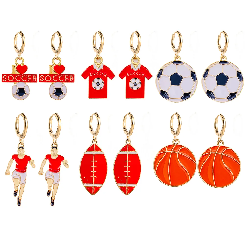 European Cup Football Earring Color Oil Jersey Player Baseball Drop Earring Jewelry for Women Girls Sport Jewelry Gifts