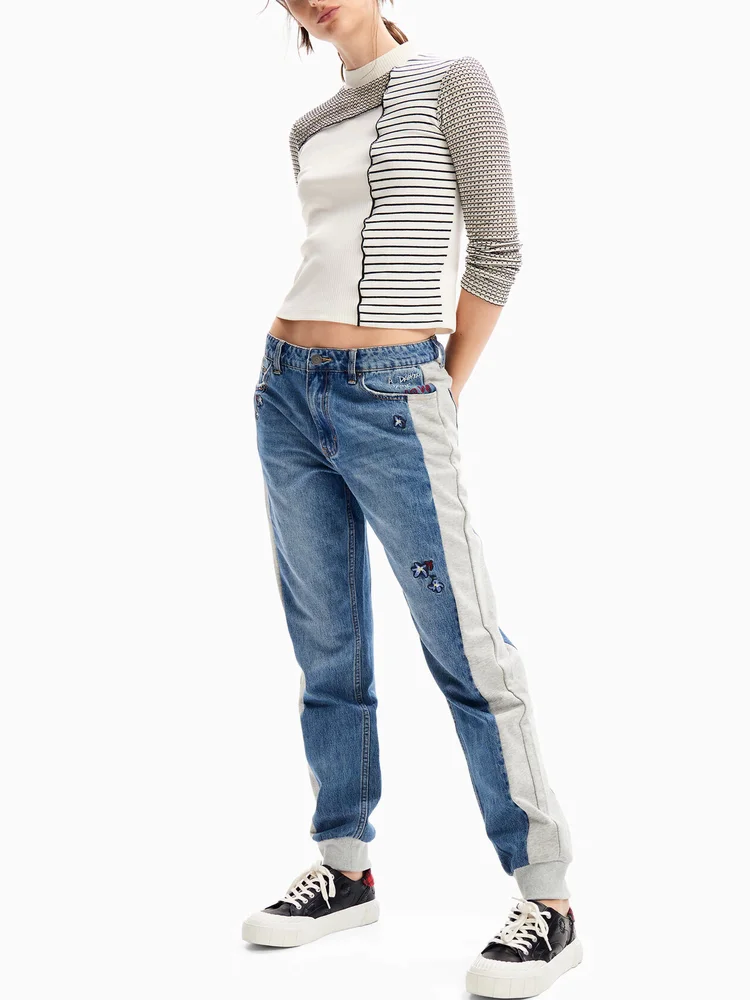 Original order for foreign trade: Spanish washed, aged, embroidered and pieced casual jeans