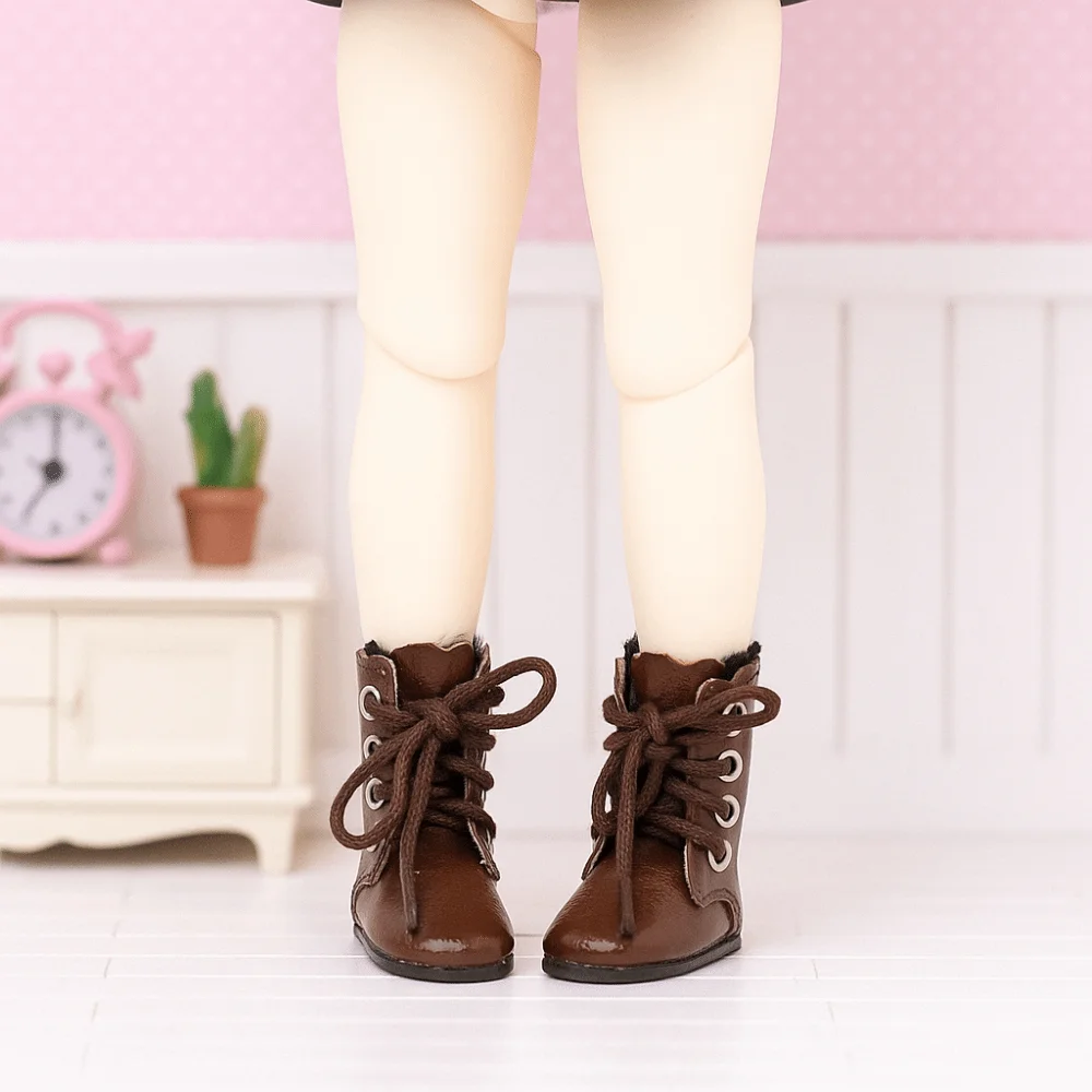 1 paire de jolies bottes montantes en cuir Obitsu 11, Mini chaussures en cuir à 4 trous 1/6 Bjd, accessoires mignons GSC 1/6 Bjd