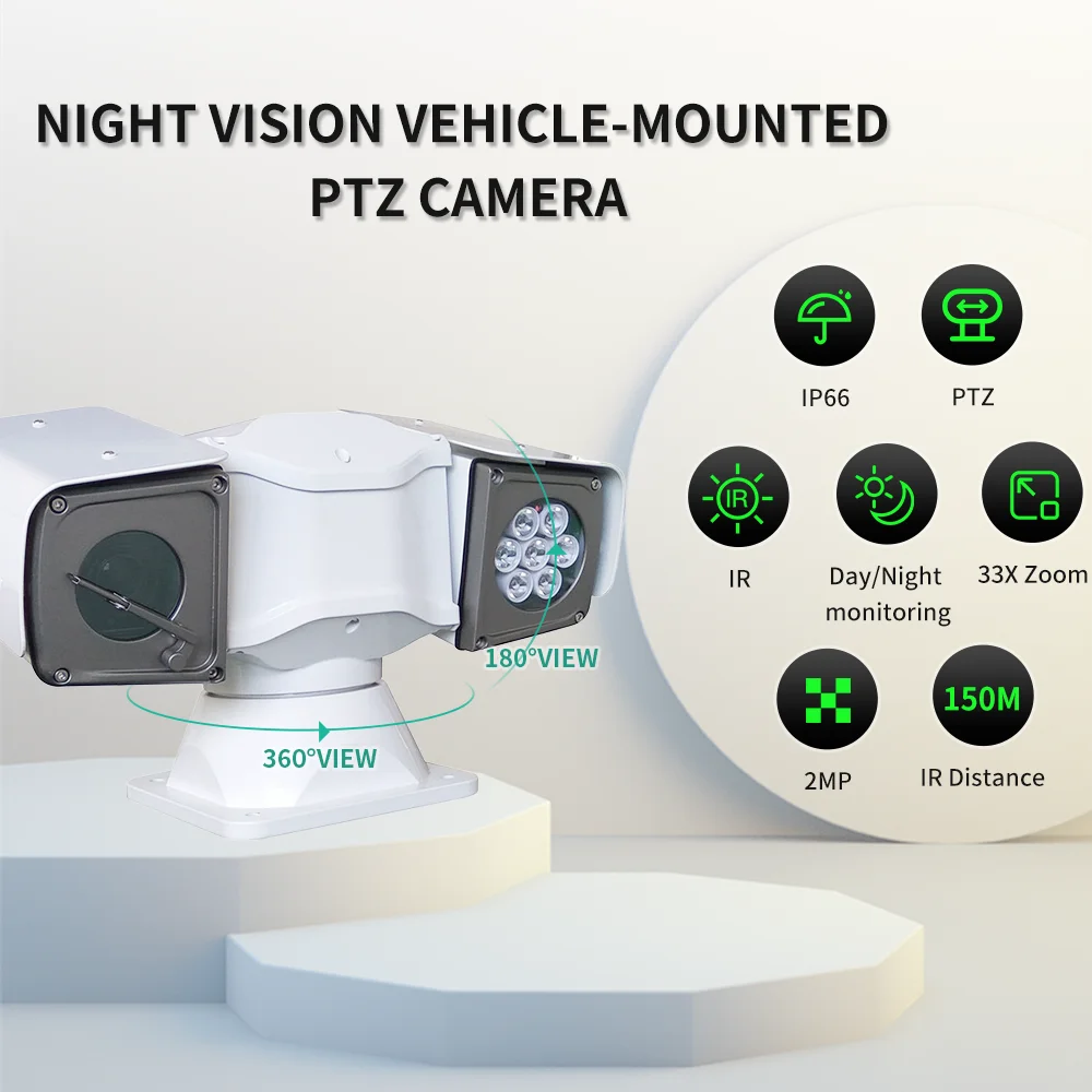 Vehicle MDVR PTZ System 33x Optical Zoom Dome Camera System, 150m IR Night Vision IP66 Waterproof for Trucks & Buses