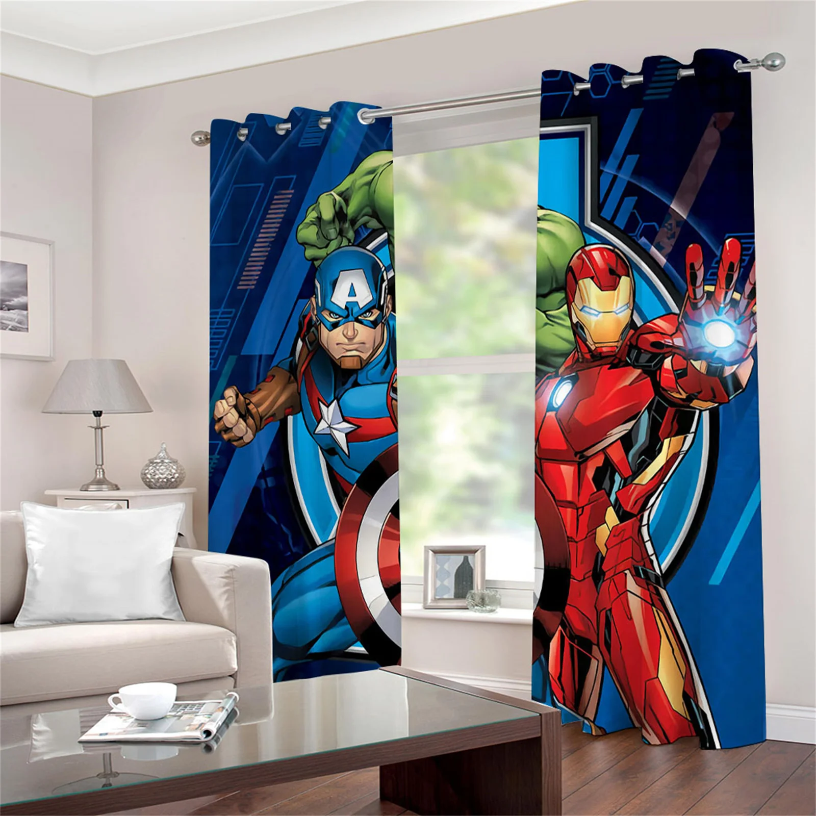 The Avengers Anime Blackout Curtains Cartoon Cute Dustproof 100% Polyester Perforated Home Decor Curtains For Living Room