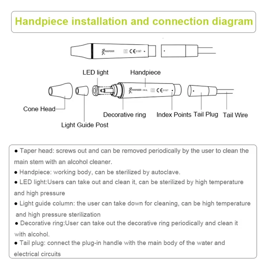 Woodpecker Dental Ultrasonic Scaler Handpiece HW-5L/HW-3H Detachable Dental Ultrasonic Piezo Scaler Handpiece Dental Tools