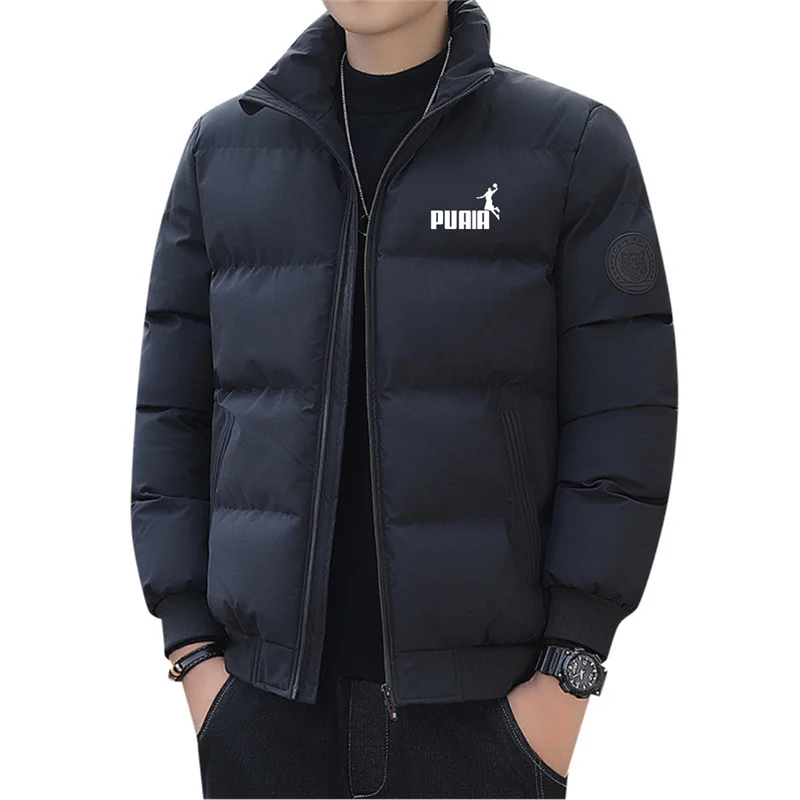 เสื้อแจ็คเก็ตผ้าฝ้ายคอตั้งสำหรับผู้ชาย ฤดูใบไม้ร่วงและฤดูหนาว แบบมีซิป สไตล์เกาหลี หนา อุ่น