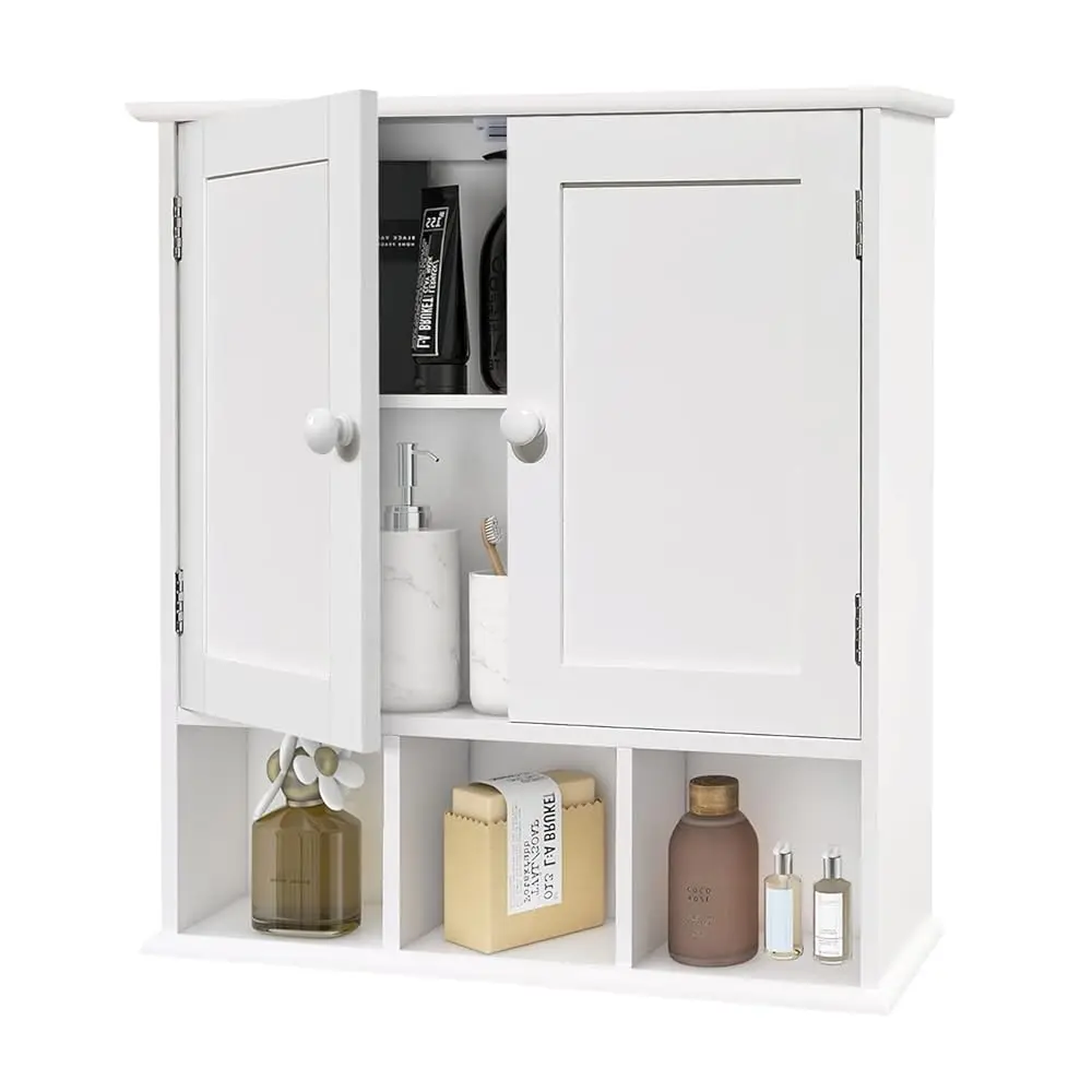 

Bathroom Wall Cabinet With 2 Door Adjustable Shelves,Over The Toilet Storage White Wall Mounted Medicine Cabinets For Bathroom
