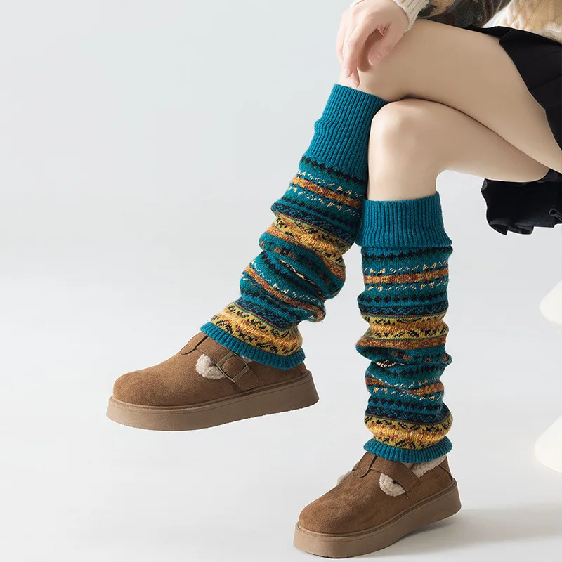 1 Pair Thickened Bohemian-Style Leg Warmers for Women Woolen Extended Length Warm Leg Warmers Knee Protection Long Slouch Socks